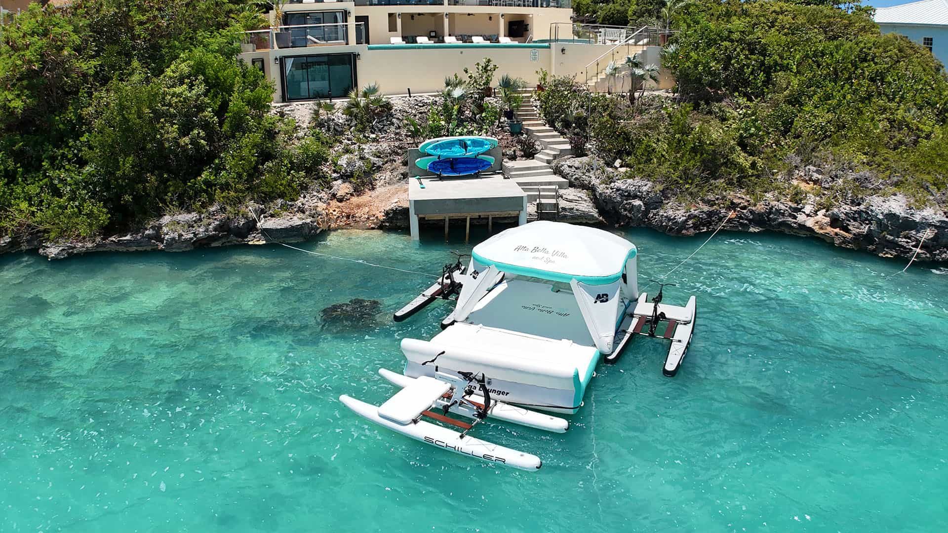 Ocean view of the Ocean Deck and floating AquaBanas Lounge and Schiller Bikes