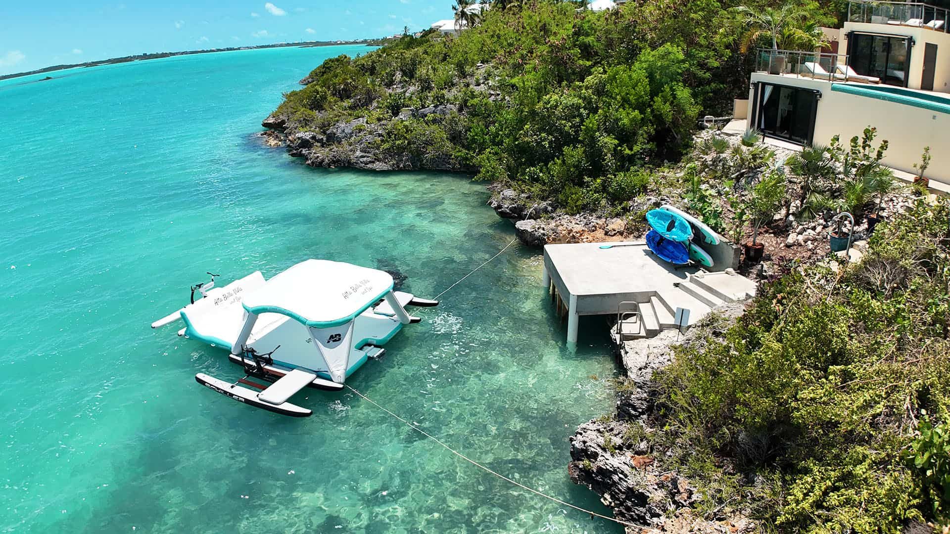 Aerial view of the Ocean Deck and floating AquaBanas Lounge and Schiller Bikes